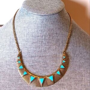 Art Deco Boho Necklace w/ Turquoise Enamel Design - Pre-loved (17"-20")